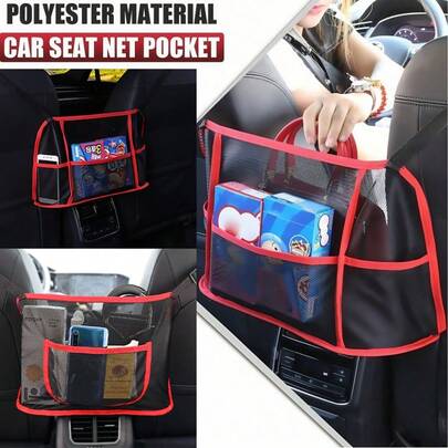 1 unidade de bolsa organizadora lateral de rede para banco de carro, nas cores vermelha e preta. Compatível com sedãs, SUVs, MPVs e a maioria dos modelos de veículos.