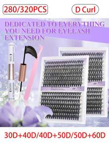D型卷翘280/320片Wendy Lashes簇状假睫毛大托盘10/20/30/40/50/60/80/10D+20D/30D+40D/50D+60D/60D+80D混合装D型簇状假睫毛柔软假睫毛延长混合托盘仿貂毛假睫毛套装 - 黑色 - 查看 1