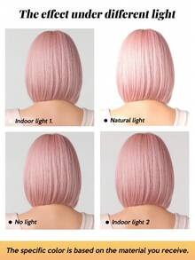 12 Inch Pink Bobo Wig With Bangs, Women's Heat Resistant Y2K Style, Suitable For Parties And Cosplay - Pink - View 9