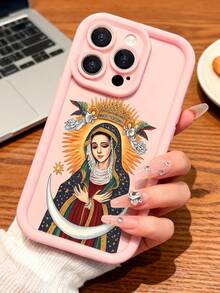 Virgin Mary Phone Case, Religious Style, Phone Case For IPhone 17 Pro Max 17 Air 17Pro 16 15 14 13 12 11 Pro Max, Holy Mother Gift, Divine Virgin Mary Design, Starry Mantle Theme, Angelic Serenity,  Mother Gift Idea, Religious Art Present, Sacred Icon Protection - Hồng - Xem 2