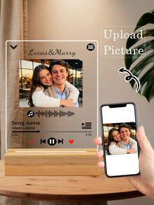 Customized Photo & Name Acrylic Music Photo Frame, Personalized Song Plaque, Personalized Music Photo Frame, Couple Customized Photo Frame Decor - Multicolor - View 3
