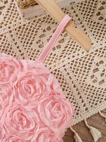 Young Girl's Casual Minimalist Dopamine Outfit Cute Style 3D Floral Design Camisole Pink Dress, Spring/Summer - Pink - View 6