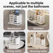 1pc Self-Adhesive Wall-Mounted Storage Rack, Wall-Mounted Organizer Rack, Wall-Mounted Toothbrush & Toothpaste Holder, Suitable For Kitchen, Bathroom, Living Room, Office, Shower Room, Etc. - Multicolor - View 3