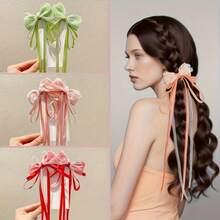 1 Pair Bow Knot Tassel Hair Clips, Braided Hair Clips, Fashion Versatile, Suitable For Travel, Vacation, Birthday Party, Christmas, Halloween And Daily Styling - Multicolor - View 1