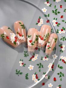 2片/1片 5D果冻花卉美甲贴纸 - Y2K风格，5D浮雕白色花叶美甲用品，适用于情人节、婚礼、新年、圣帕特里克节 - 自粘式春夏美甲贴纸装饰，女士美甲饰品配件，美甲贴纸 - 彩色 - 查看 4