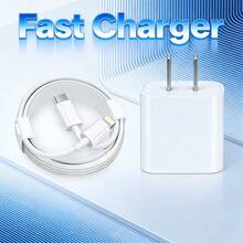 Combo de cargador de viaje de 20W PD, cable de carga rápida PD de Tipo-C de 200CM/6.6Ft y adaptador, compatible con iPhone 14/13/12/11 - Blanco - Ver 1