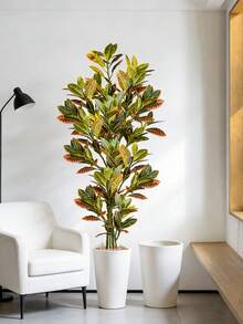 Kmitang 80-120cm Large Artificial Codiaeum Shrub Fake Branches, Plastic Ficus Leaves, Tall Spurge Tree Leaves, Realistic Oak Leaves, Flowerless Potted Plant For Home, Office, Store, Indoor/Outdoor, Wedding, Party Decor, 1pc - Multicolor - View 7