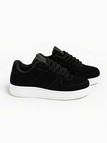 Men's Casual Suede Sneakers For Gym, Comfortable, Sporty, 2 Laces, Athletic, Tie-Up, Home - Đen và trắng - Xem 3