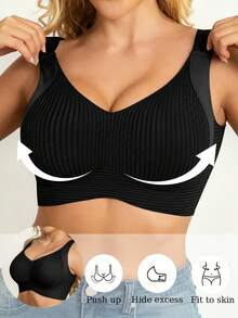 6-Piece Seamless Breathable Wireless Sports Bra For Women - Full Coverage Design, Anti-Slip Material, With Lifting And Support Functions, Comfortable To Wear, Ribbed Details, Made Of Nylon And Elastic Fiber Blend, Hand Wash. Elegant Solid Color Design. - Nhiều màu - Xem 5