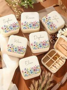Caixa de Joias de Viagem Retangular Clássica Personalizável com Forro de Tecido, Fechamento com Zíper e Compartimento com Botão de Pressão, Detalhe em Forma de Coração, Estojo de Presente para Madrinha - Multicolorido - Visão 7