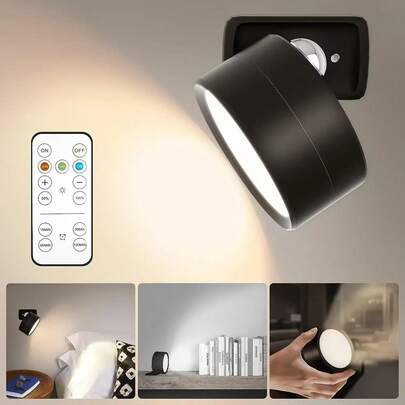 3-Color LED Swivel Wall Light, Touch/Remote Control Cabinet Spotlight, Adjustable Angle Magnetic Ambient Night Light