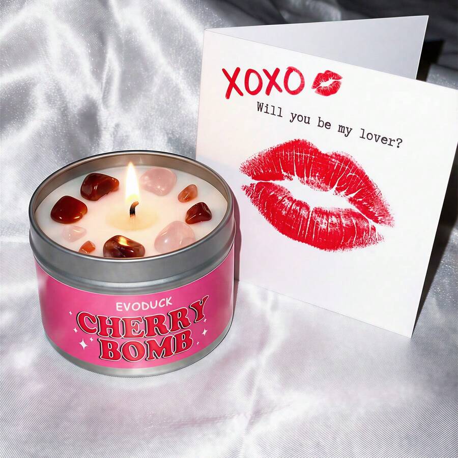 EVODUCK Valentine's Day Scented Candle,Rose Scent, Scented Candles 3oz,Contains Pink And White Crystals. Perfect For Home Meditation And Yoga, And A Thoughtful Spiritual Gift For Women, Men, Valentine's Day, Birthdays, And Anniversaries