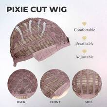 女士短款渐变金发假发，精灵短卷发刘海无胶假发，母亲节礼物，短直发合成假发，精灵短刘海假发，自然日常佩戴 - 漸變金色 - 查看 5