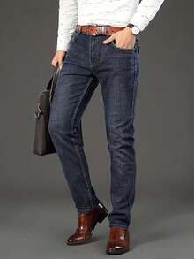 These Men's Jeans Are A Versatile Staple. Crafted From Classic Stretch Denim For All-Day Comfort, They Seamlessly Transition From Business To Leisure. The Perfect Gift For Any Occasion, These Thickened Jeans Offer Soft Comfort-Making Them An Ideal Present For Boyfriends, Husbands, Or Friends.Jeans For Men.Mens Pants - 黑色 - 查看 5