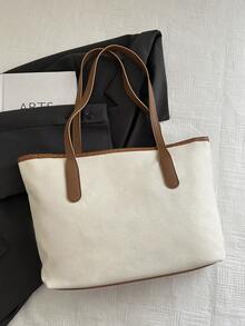 Túi tote bằng rơm kiểu retro mới, có khóa kéo, nhẹ nhàng, tối giản, mềm mại, dung tích lớn. Thích hợp cho cuộc sống hàng ngày của phụ nữ, đi chơi, đi làm, đi nghỉ mát và sử dụng cho sinh viên. - màu nâu - Xem 5