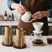 Stylish Wooden Cup Dispenser For 3oz-8oz Paper & Plastic Cups - Perfect Organizer For Bathroom Countertop And Kitchen Coffee Station - Cà phê nâu - Xem 8