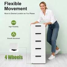 Plastic Drawers Dresser Storage Cabinet With Wheels,5 Drawer Stackable Vertical Clothes Storage Tower,Organizer Unit For Bathroom Entryway Bedroom Living Room,White - 白色 - 查看 8