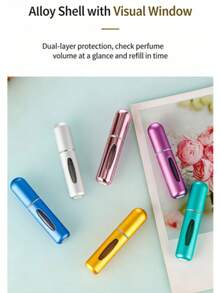 1PC 5ml Electroplated Bottom-Fill Perfume Atomizer Portable Refillable Press Spray Bottle Reusable Travel Mini Perfume Dispenser For Daily Use Travel On-The-Go School Office Black - 純黑款式 - 查看 4
