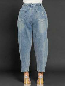 GLOURI Recious Womens Sexy Ripped Distressed Destroyed Colorful Rhinestones Printed Party Clubwear Denim Pants Jeans - Màu xanh lam - Xem 6