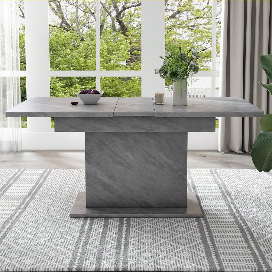 Extendable Dining Table With Storage, Rectangular Dining Table, Space-Saving, Multifunctional. - Grey - View 1