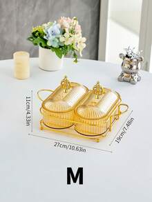 1set Oval Shaped Multi-Grid Dish Tray With Lid, Large Capacity Snack Plate For Multiple Purposes,Kitchen,Christmas Gift - Gold - View 12
