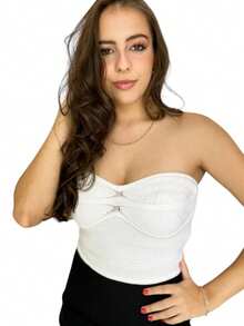 Women's Strapless Cropped Corset Top, Modal Knit, Summer Style With Elastic, Colorful Carnival Style - White - View 4