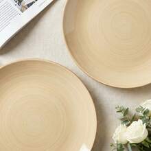 2pcs 7.5 Inch Ceramic Plates, Japanese Rustic Style Dual-Color Options (Light Yellow/Light Blue), Handmade Spiral Texture, Rounded Edge Design, Microwave/Dishwasher/Oven , Easy To Clean And Scratch-Resistant, Suitable For Serving Steak, Pasta, Salad And Breakfast, Ideal For Wabi-Sabi Home Decor, Japanese-Style Light Meals, Daily Dining And Snack Parties - Multicolor - View 3