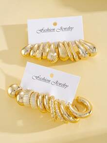 20件套优雅休闲简约时尚CCB贝壳水滴几何图案扭曲耳钉套装，适合女性度假、派对、约会、海滩、婚礼、日常搭配，全新百搭组合 - 金黃色 - 查看 2