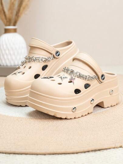 Women's Punk Style Hollow-Out Shoes, DIY Sequin Decor, Punk Thick Bottom Hollow Design, Comfortable Garden Shoes