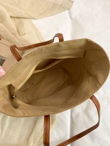 1pc Large Capacity Casual Patchwork Straw Tote Bag, Portable Shoulder Handbag Suitable For Beach, Vacation, Travel, Great Gift For Family, Friends, Loved Ones - Multicolor - View 5