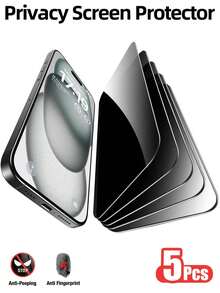 Yezodawee 5 Packs Privacy Screen Protector 17 Pro Max [True 25°Anti Spy], Anti-Spy Tempered Glass Film, 9H Hardness Tempered Glass HD Full Coverage Protection, Anti-Peep Privacy Protective Glass, Scratch-Resistant, Anti-Fingerprint Phone 16 ProMax/16 Plus/16E/15 ProMax/14/13/12/11 Series - Black - View 24