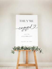 1 pieza - Póster de logotipo de boda minimalista, cartel de compromiso estilo bohemio, cartel de bienvenida imprimible para fiesta de compromiso, arte de pared personalizado con tu nombre, ilustración personalizada, póster para exteriores - Multicolor - Ver 6