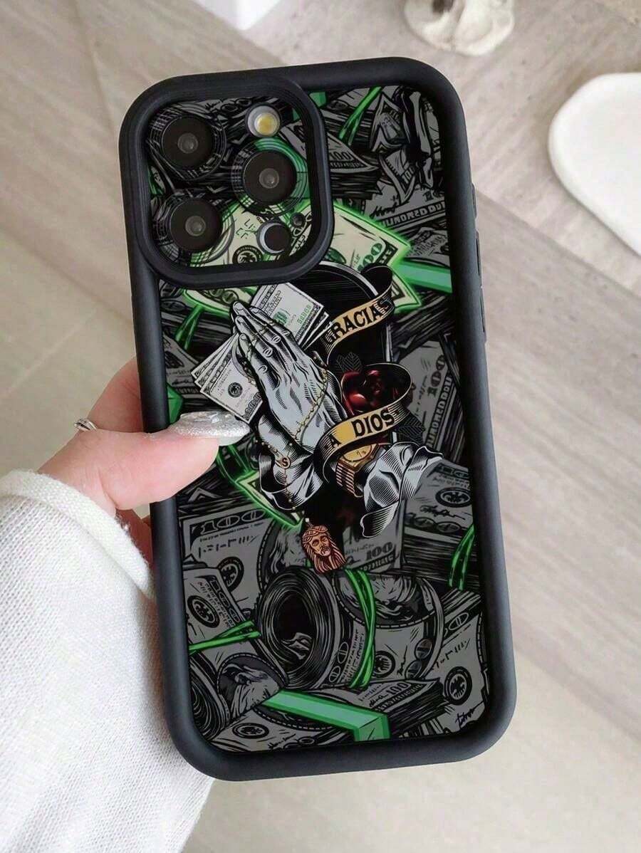 1個 ブラックフォンケース ドルマークパターンとマイクロホールデザインでカメラを保護するする iPhone17/iPhone17 Air/iPhone17 Pro/iPhone17 Pro Max/16 Pro Max/15 Pro Max/14 Pro Max/13 Pro Max/12 Pro Max/11 Pro Maxに適しています - ブラック - チェックする 1