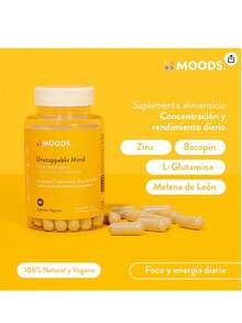 Moods | Nootropico para la Mente con Melena de León, Bacopin, L-Glutamina, Ácido Alfa Lipoico y Zinc - Suplemento natural para Concentracion, Memoria y Agilidad Mental - 60 Cápsulas Veganas - Unstoppable Mind - Amarillo Mostaza - Ver 5