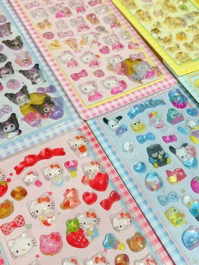 可爱清新的八月主题，布丁狗，肉桂狗，粉色，红色，新款3D水晶手机壳贴纸，卡通微缩场景贴纸，3D模型装饰工艺品，手绘贴纸，无需裁剪，学习用品，返校季