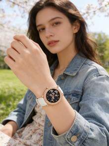 3件套青少年石英表，时尚休闲蝴蝶镶嵌设计，生日、开学、圣诞节、新年、情人节最佳礼物（无包装盒） - 玫瑰金 - 查看 4