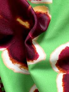 两件套复古花卉撞色格纹印花个性化女士比基尼泳衣，适合春夏季节海滩、泳池、游轮、派对等场合。 - 綠色紫色 - 查看 6