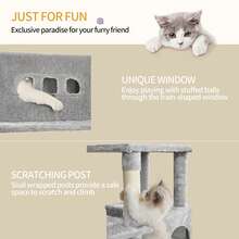 HaluPeit 98 Cm Scratching Post, Cat Tree, Small Scratching Post, Multi-Storey Scratching Post With Perch, Cat House Furniture With 2 Caves, Sisal Cat Scratching Post, Hammock, Cave - 淺灰色 - 查看 4