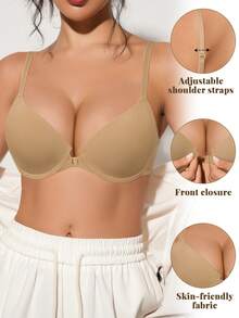 Front Closure Lift & Enhance Bra - Breathable & Comfortable, Ideal For Daily Wear - Coffee Brown - View 3