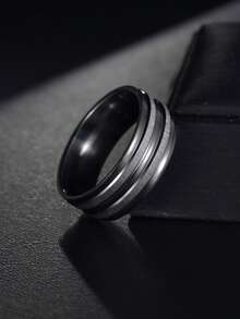 1 pieza Anillo de acero inoxidable mate negro estriado para hombre - Negro - Ver 7