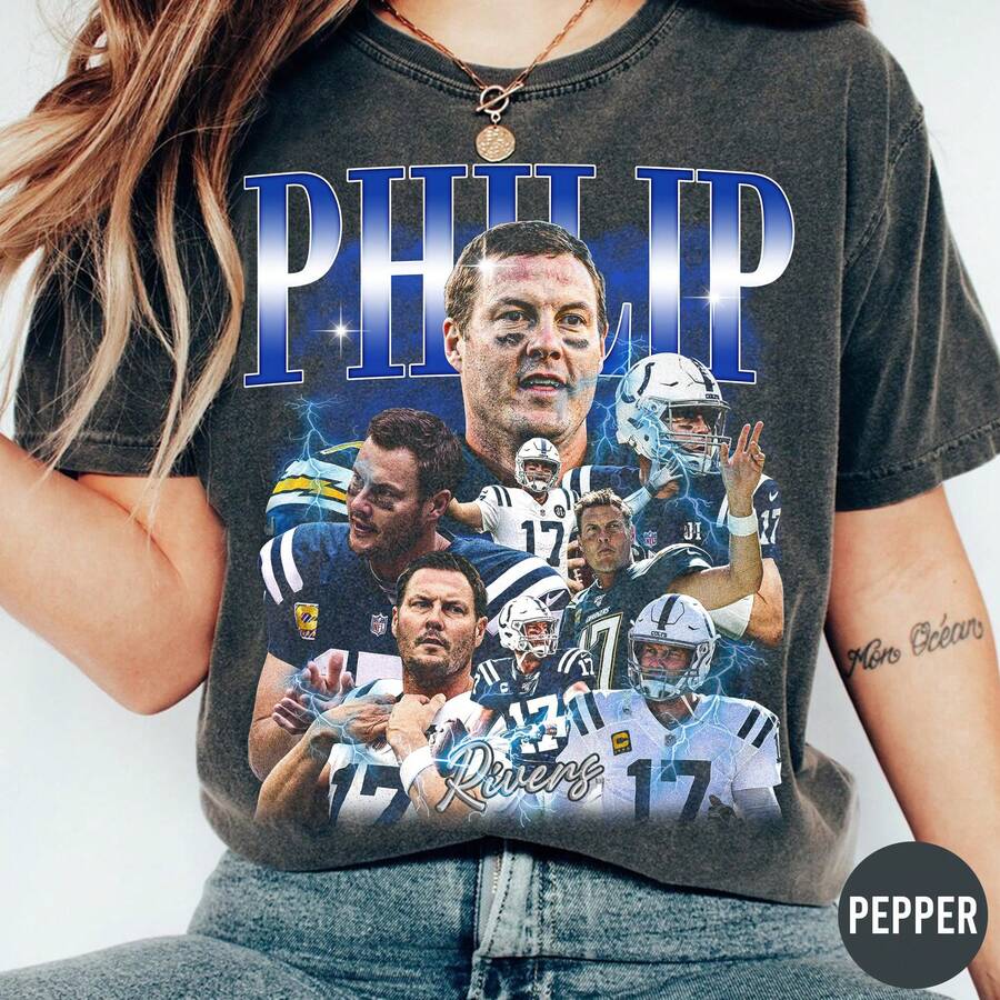 Philip Rivers Football Vintage Comfort  Shirt Colts Quarterback Tee  Football Legend Vintage Unisex Fan Shirt - 黑色 - 查看 1