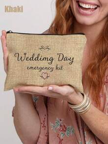 1pc Bride Wedding Day Emergency Kit Makeup Bag - Personalized Polyester Cosmetic Pouch, Lightweight Zippered Organizer, Machine Washable, Fade Resistant, Foldable - Fashion Style White Toiletry Bag - Multicolor - View 6