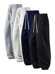 Autumn/Winter Boys' Casual Pants: Casual And Versatile Solid Color Design, Soft And Comfortable Against The Skin, Warm And Suitable For Everyday Wear At Home Or Outings. - 黑色 - 查看 1