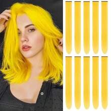 Extennes De Cab De Colores De 22" Extennes De Cab Sintético Con Clip Multicolor Para Fiestas Postizos De Color Para Fiestas Para Niñas Y Mujeres Regalo De Cosplay 10 Piezas A - Amarillo - Ver 4