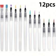 Set de 12 piezas de pinceles acuarelables, súper fáciles de usar y rellenar, bolígrafos de pintura de acuarela, bolígrafos de color solubles en agua para principiantes - pluma de acuarela - Ver 9
