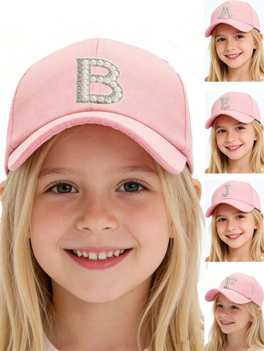 1PC Customized Kids A-Z Letter Pattern Baseball Cap, Adjustable Breathable Gift Hat For 3-16 Years Old Boys Girls, UV Protection Daily Outdoor Sun Hat - Pink - View 1