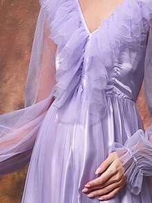 Faeriesty Elegant Maternity V-Neck Gown – Ruffle Trim, Multi-Layer Skirt, Perfect For Baby Showers, Formal Galas, And Romantic Dinners - Lilac Purple - View 6