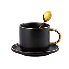 Matte Porcelain Cup And Saucer Set With Gold Trim 6oz Tea Cup Coffee Cup With Gold Spoon - màu đen - Xem 8
