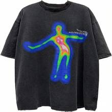 Aelfric Eden Men's Oversized Distorted Portrait Print Tee Shirts Unisex Aesthetic Casual Short Sleeve Streetwear - màu đen - Xem 1