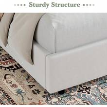 Full Bed Frame With Velvet Button-Tufted Headboard , Upholstered Bed Frames, Soft Fabric, Button Tufted Headboard With Windback, Platform Bed, Curved Wingback Design, Noise-Free, No Box Spring Needed,  Queen Bed Frame/ King Bed Frame/ Full Size Bed Frame/ Queen Size Bed Frame/ King Size Bed Frame,Pink/ White/ Grey - 白色 - 查看 3